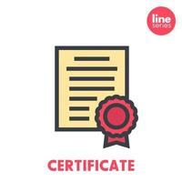 certificate icon on white, flat style with outline vector