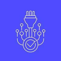 electric plug with 3 pins, electricity line icon vector