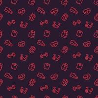 fitness pattern, seamless dark background with gym icons vector