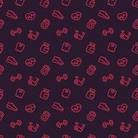 fitness pattern, seamless dark background with gym icons vector