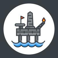 oil drilling platform icon, offshore rig, flat style with outline, vector illustration