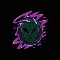 alien astronaut head illustration for t-shirt design and print vector