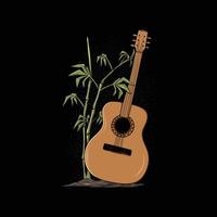 guitarra de estilo japonés e ilustración de bambú vector