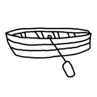 Cartoon doodle linear boat with paddle isolated on white background. vector