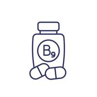 vitamina b9, icono de línea de suplemento de folato vector