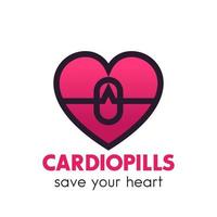 Heart pills logo, pharmacy, medicine symbol vector