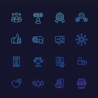 Likes, followers, rating, feedback, review line icons set vector