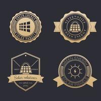 Solar energy logos, emblems, solar energetics badges, gold on dark vector