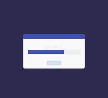 Upload window with progress bar, flat vector ui