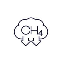 methane emissions, CH4 gas icon, line vector