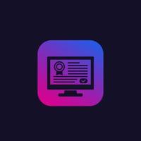 online certification, certificate in computer vector icon