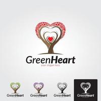 Minimal green heart logo template - vector