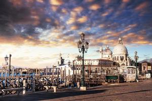 Gondolas on Grand canal in Venice, San Giorgio Maggiore church. San Marco. photo