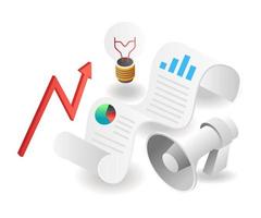 Flat isometric illustration concept. Data analysis idea campaign on paper vector