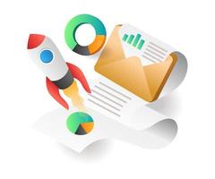 Flat isometric concept illustration. e-mail data analyst vector