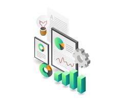 Flat isometric concept illustration. automatic idea of investment business analysis data vector
