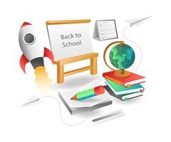 Flat isometric illustration concept. rocket launch back to school vector