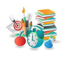 Flat isometric illustration concept. pile of books for creative students back to school vector