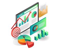 Flat isometric illustration concept. investment business target strategy vector