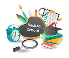 Flat isometric illustration concept. back to school creative children vector