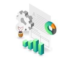 Flat isometric concept illustration. business analysis data ideas solutions vector