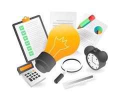 Flat isometric illustration concept. investment business plan ideas lamp vector