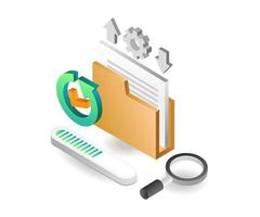 Flat isometric concept illustration. process of receiving and sending email vector