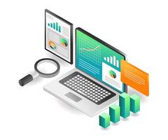 Flat isometric concept illustration. investment business analysis data results vector