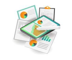 Flat isometric concept illustration. analyze business budget and revenue data vector