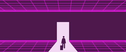Businessman Start and Steps into Future Door. Moving Forward to New Technology, Blockchain and the Next Layer of the Internet Concepts. Futuristic Tone vector