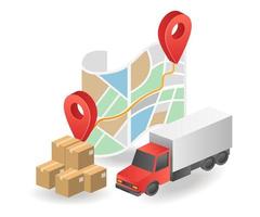 Flat isometric illustration concept. Logistics delivery location map vector