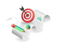 Flat isometric concept illustration. target data analysis business investment success vector