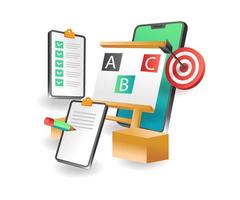 Flat isometric illustration concept. online learning target planning vector