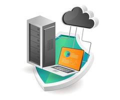 Flat isometric illustration concept. cloud server security analysis vector