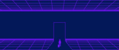 Businessman Start and Steps into Future Door. Moving Forward to New Technology, Blockchain and the Next Layer of the Internet Concepts. Futuristic Tone vector