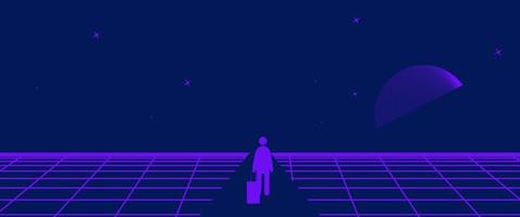 Businessman Start and Steps into Future Door. Moving Forward to New Technology, Blockchain and the Next Layer of the Internet Concepts. Futuristic Tone vector