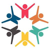 Group of six persons in circle. holding hands.The summit workers are meeting in the same power room. vector