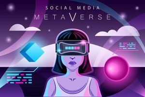 metaverso mujer en gafas vr fondo de realidad virtual vector