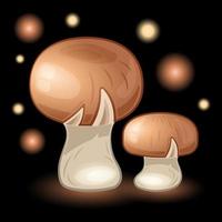 Couple brown champignon growing realistic cartoon isolated vector
