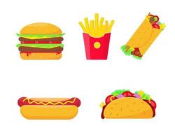 Fast food vector set on white background.