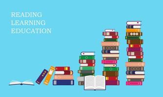 Stacks of books on blue background. vector