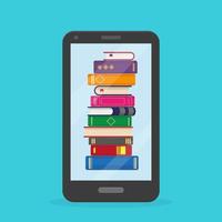 Stack of books into the mobile phone vector