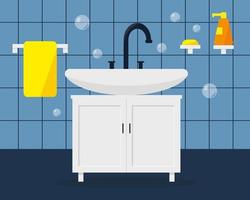 Washbasin with soap and towel vector