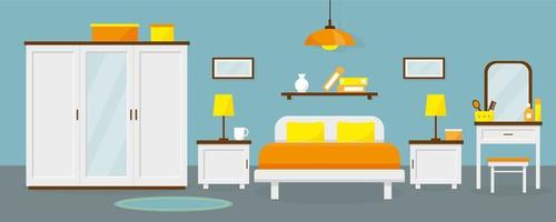 Bedroom interior with furniture illustration. vector