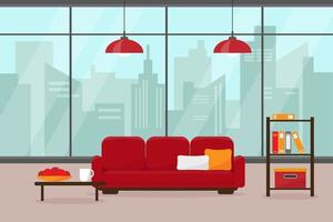 Modern living room with big window vector
