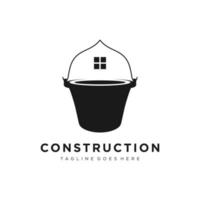 house building bucket illustration logo design vector