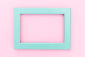 Simply design with empty blue frame isolated on pink pastel colorful background. Top view, flat lay, copy space, mock up. Minimal concept. photo
