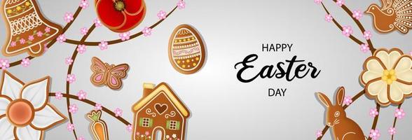 happy easter banner with gingerbread cookies vector