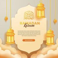 Linterna árabe dorada colgante linda 3d para evento islámico ramadan kareem eid mubarak para plantilla de redes sociales con caligrafía árabe vector