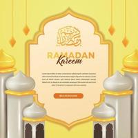 Social media template for ramadan kareem with 3d cute mosque dome tower illustration concept with arabic illustration vector